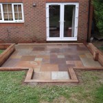 Patio retained by oak sleepers